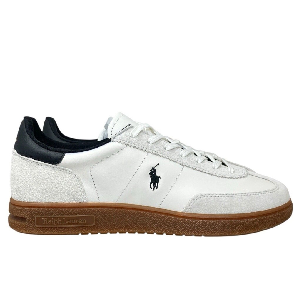 Polo Ralph Lauren Sneakers Mens 10.5 White Suede Bedford Blue Pony Logo Preppy